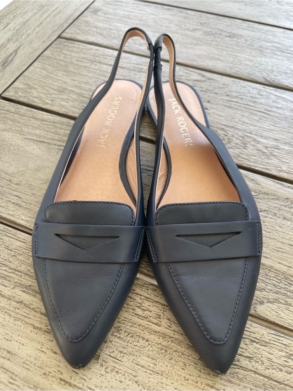 Jack Rogers Pennie Blue Leather Pointed Slingback Loafers Womens Size 9